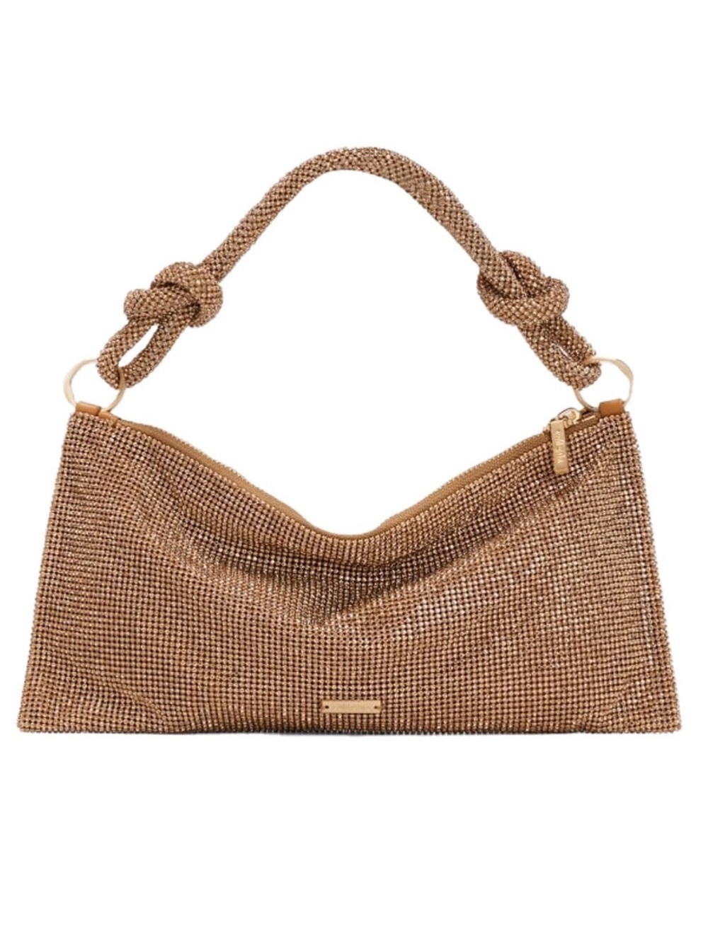 Cult Gaia Hera Nano Champagne Gold Crystal Mesh Knot-Handle Shoulder Bag